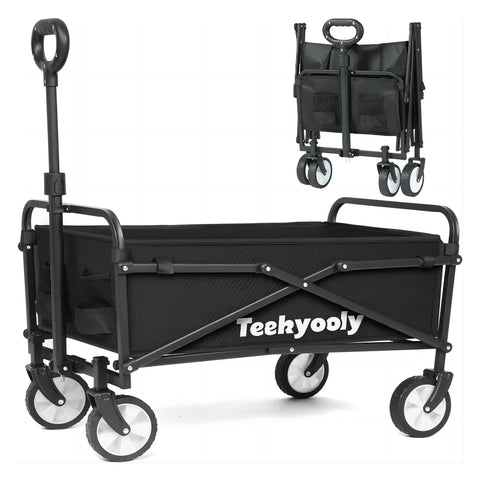 Wagon Cart Foldable, Collapsible Folding Wagon with All-Terrain Wheels & Adjustable Handle, Portable Heavy Duty 200LBS Weight Capacity for Grocery Shopping, Sport, Camping, Garden, Outdoor Use