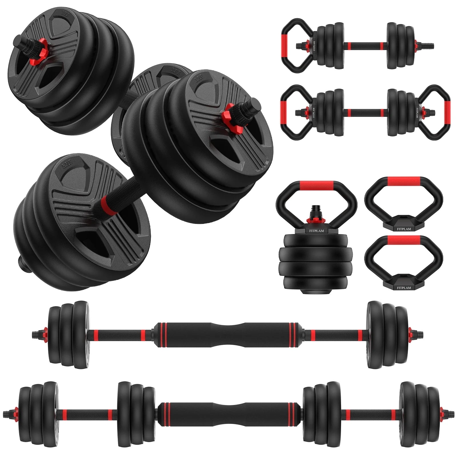 Adjustable Dumbbells, 20lbs Free Weight Set with Connector, 4 in1 Dumbbells Set as Barbell, Kettlebells, Push up Stand, Fitness Exercises for Home Gym Suitable Men/Women