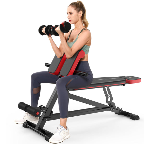 UPGO Adjustable Weight Bench, Multi-Functional Workout Bench for Full Body Workout, Roman Chair for Hyper Back Extension, Flat/Decline Bench with Handle, Abdomen core and Comprehensive Glute Training