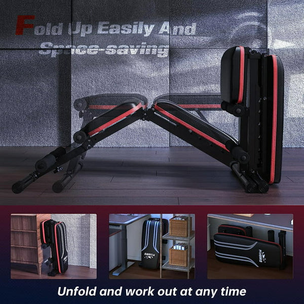 FLYBIRD Adjustable Weight Bench Workout Bench for Home Gym, 15 Degree Decline Sit-Up, Sturdy Durable Folding Weight Bench for Years of Workout