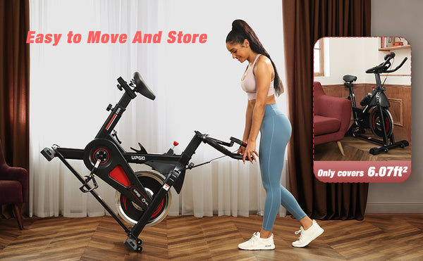 UPGO Exercise Bike-Stationary Indoor Cycling Bike for Home 270 Lbs Weight Capacity, Comfortable Seat Cushion and iPad Holder Red