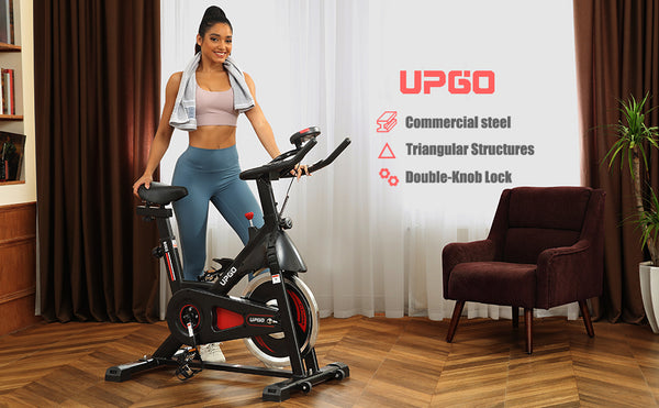 UPGO Exercise Bike-Stationary Indoor Cycling Bike for Home 270 Lbs Weight Capacity, Comfortable Seat Cushion and iPad Holder Red