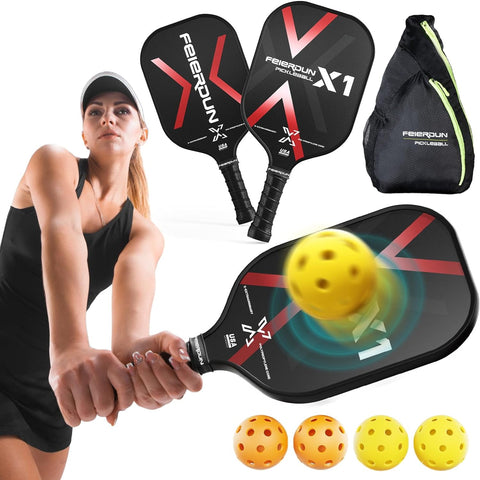 UPGO Pickleball Paddles Set of 2 - Lightweight Pickleball Paddles, USAPA Approved Pickleball Rackets with Polymer Honeycomb Core and Fiberglass Surface, 4 Balls & Bag Included