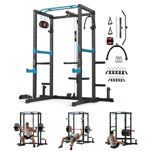 Power Cage,1600lbs Multi-Function Power Rack with Adjustable Cable Crossover System and More Training Attachment, Weight Cage for Home Gym