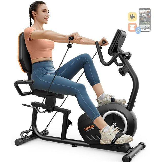 UPGO Recumbent Exercise Bike for Adults Seniors with Quick Adjust Seat, 350LB Capacity & 16-level Resistance