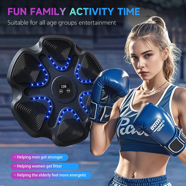 UPGO Wall-Mounted Smart Boxing Trainer with Music, Gloves, and Target Pads - Wireless-Enabled Fitness Equipment for Home & Gym, Black, Indoor Boxing Training System for Adults, Music Training System