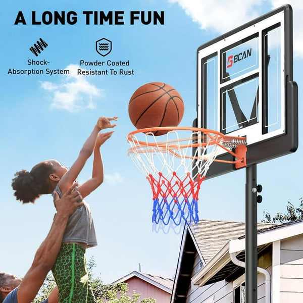 UPGO Basketball Hoop Outdoor 4.5-10FT Adjustable Height, 44 in Backboard, 20 Gal Stable Base, Portable Basketball Hoop Ideal for Kids/Teens/Adults