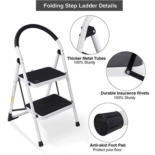 WAYPLUS 2 Step Steel Ladder, Folding Portable Step Stool w/ Non-Slip Feet, Rubber Pads, 330lb Capacity