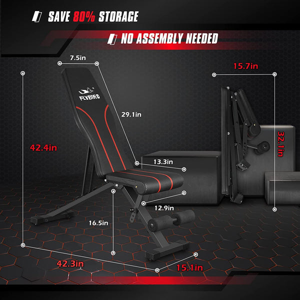 FLYBIRD Adjustable Bench,Utility Weight Bench Workout bench