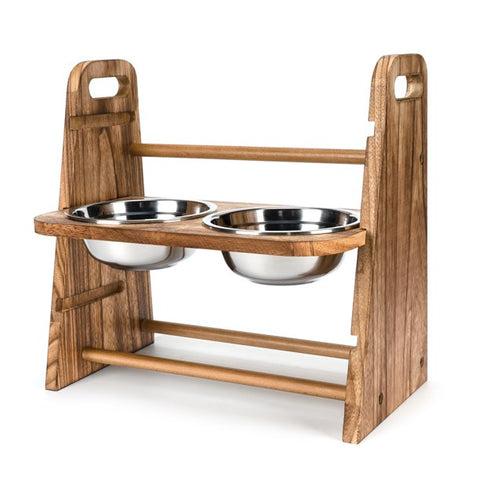 Wayplus Dog Bowls Elevated 3 Heights 4in 8in 13in Rustic Wood Elevated Dog Cat Dishes with Double Dog Food Bowls Stand Raised Dog Feeder for Small and Medium Dogs Cat