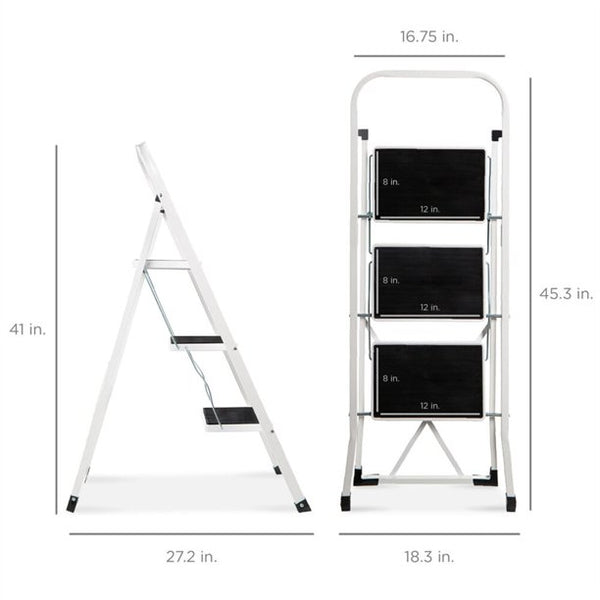 WAYPLUS 3 Step Steel Ladder, Folding Portable Step Stool w/ Non-Slip Feet, Rubber Pads, 330lb Capacity